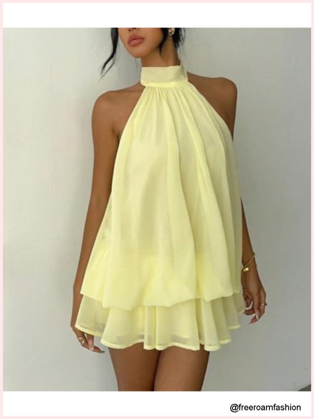Chiffon Halter Mini Dress Backless Ruffle Flowy Wedding Guest Cocktail Y2k - Picture 6 of 6